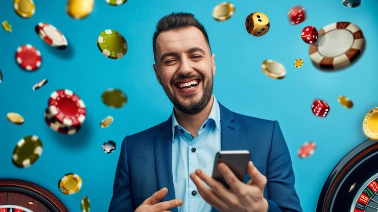 Ilustrasi icon pembayaran menggunakan dompet digital dengan latar biru gelap